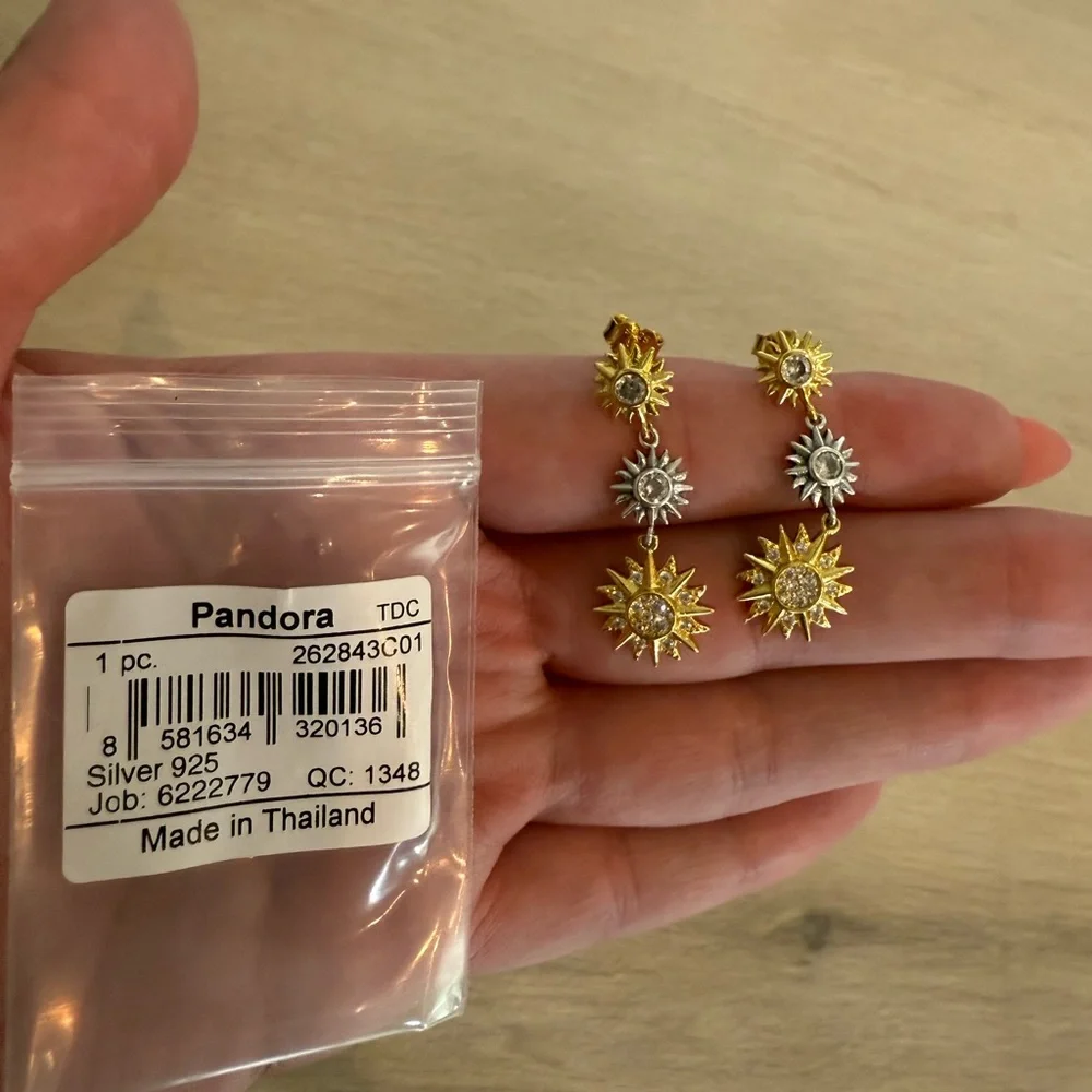 NEW Pandora Sun & Moon Gold and Silver Sunburst Earrings